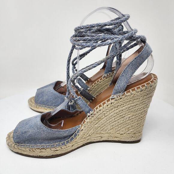 Joie Phyllis Espadrille Wedge Sandal Women EU40/US9.5 Blue Denim Tassel Wrap - Picture 9 of 12